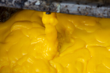 Freshly melted natural organic yellow beeswax in beautiful folds and patterns.