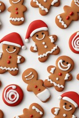 Cute gingerbread men cookies with red icing for Christmas.