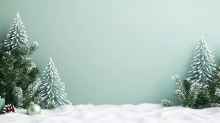 A soft pastel green Christmas backdrop with swirling snow patterns and a clear space for text at the bottom