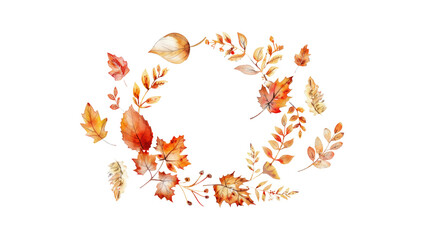 Obraz premium Watercolor autumn banner with leaves, flowers and branches isolated on transparent background. Illustration for greeting cards, wedding invitations, floral poster and decorations