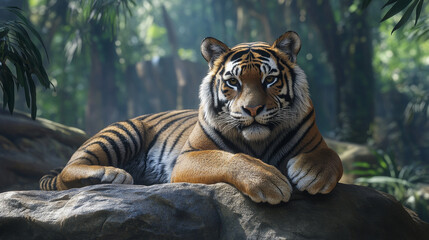 Obraz premium A fantastic and beutiful tiger in a zoo 
