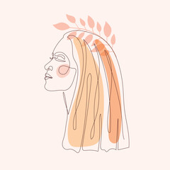 Elegant illustration of woman face in one line style