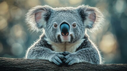 Obraz premium Enchanting portrait of a curious koala, its soft, fluffy fur and endearing expression evoking a sense of gentleness