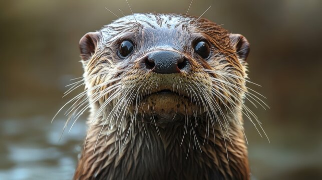 Enchanting portrait of a playful otter, its whiskered face and expressive eyes evoking a sense of mischief and curiosity