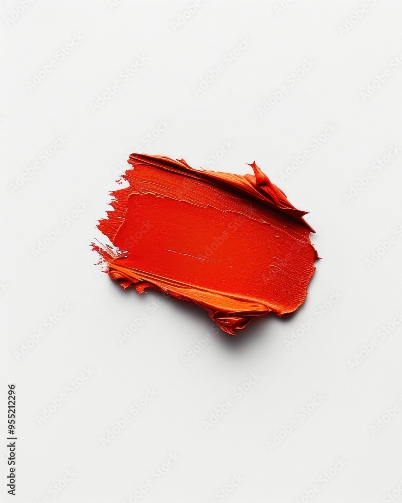 Poster bright red paint smeared on a clean white background, showcasing texture and color depth ideal for a