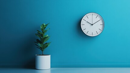 Analog wall clock set against a serene, sky-blue surface, marking the steady rhythm of daily life