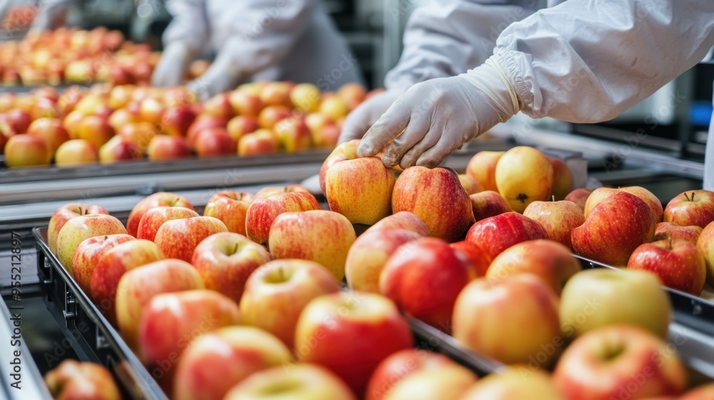 Aufkleber food processing technologist overseeing the automated apple sorting and production line, ensuring pr