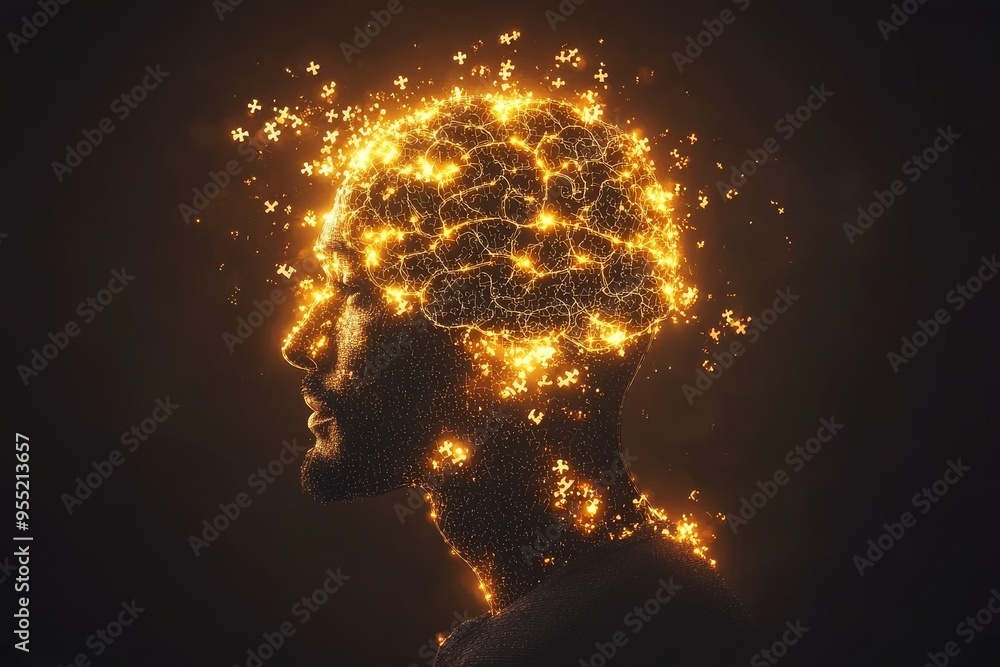 Aufkleber neurocognitive bonding genius digital brain illuminated by glowing neural connections symbolizing th