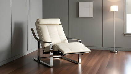 Modern Recliner Chair in Contemporary Living Room: Sleek and sophisticated, this white leather recliner chair with chrome accents adds a touch of elegance to any modern living space.