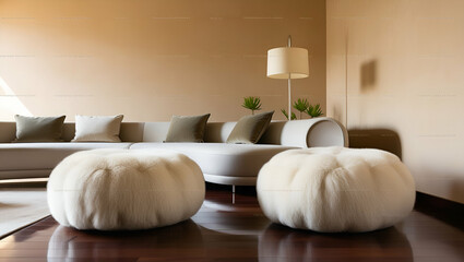 Cozy Living Room with Plush Ottomans 