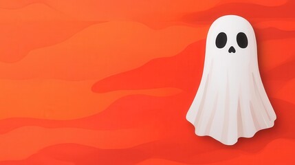 A friendly cartoon ghost on an orange background. Perfect for Halloween decorations, cards, and invitations.