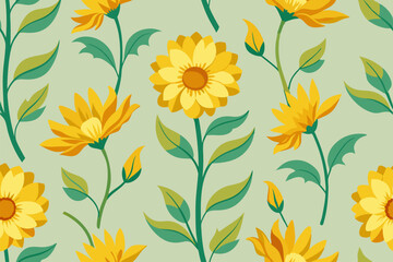 Abstract Pattern of an Embossed Blooming Bright Yellow Flower with Green Leaves. Textile Fabric Design Illustration Digital Image for Fabric Printing.