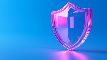 Pink shield icon symbolizing protection and security on a blue background, representing cyber security and data protection concepts.