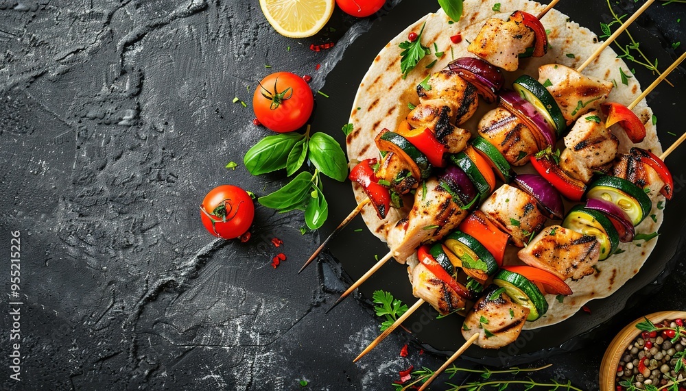 Sticker Grilled chicken kabab and vegetables