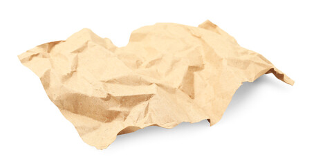 Crumpled kraft paper sheet isolated on white