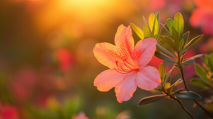Azalea flower in the garden at sunset