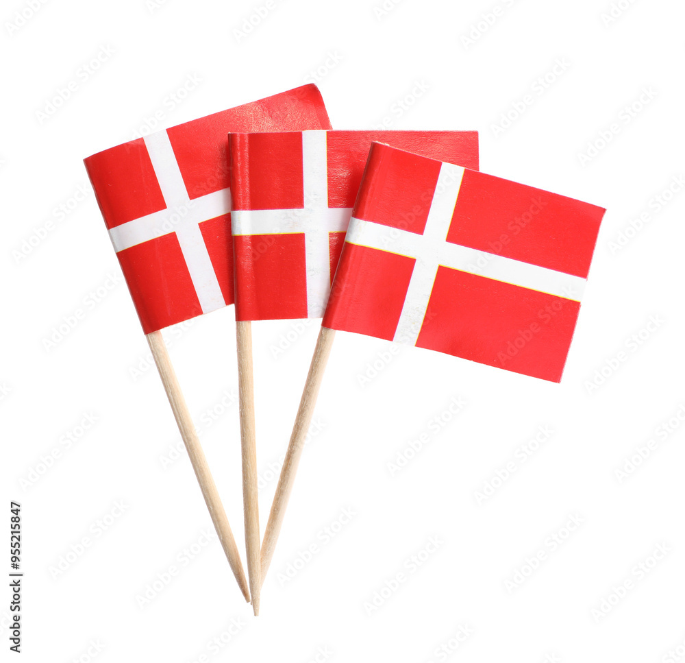 Poster Small paper flags of Denmark isolated on white