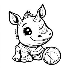 Beautiful Rhino Coloring Page, Rhinoceros Colouring Design for Your Corporate Books and Business Graphic Resource or Creative Project, Ai Generative