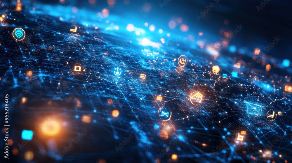Aufkleber conceptual image of digital transformation, showcasing iot and ai icons interconnected with a global