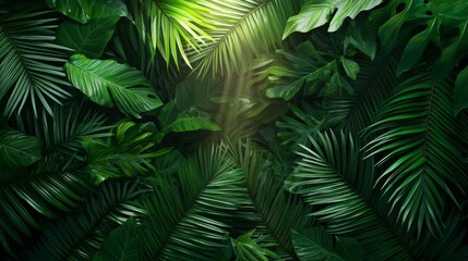 Lush Green Tropical Leaves with Sunlight