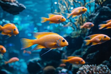 Orange and Blue Fish Swimming in a Tank