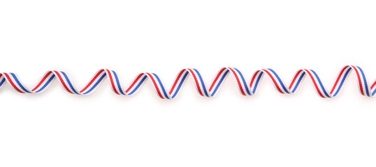 Obraz premium Ribbon in colors of Netherlands flag isolated on white, top view