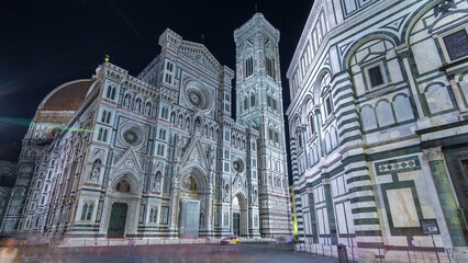Basilica di Santa Maria del Fiore in Florence at night timelapse hyperlapse