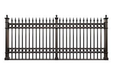 Dark grey iron fence isolated on a transparent background