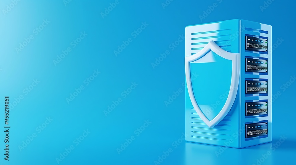 Aufkleber secure server data protection with a shield symbol, showcasing cybersecurity and modern information 