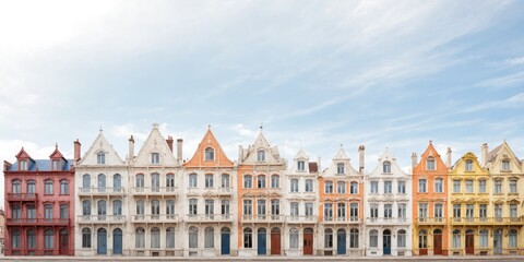 Fototapeta premium Row colorful houses row are different sizes styles PNG Architect