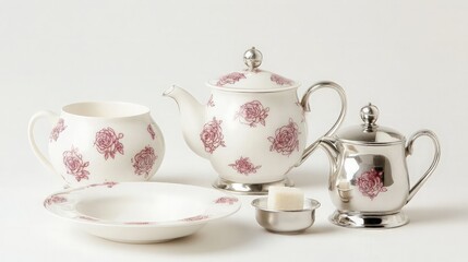 Fototapeta premium Elegant Tea Set with Rose Pattern