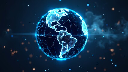 Obraz premium Futuristic Visualization of Earth with Interconnected Blue Pathways