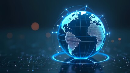 Obraz premium Wireframe Globe with Illuminated Connections in Dark Space