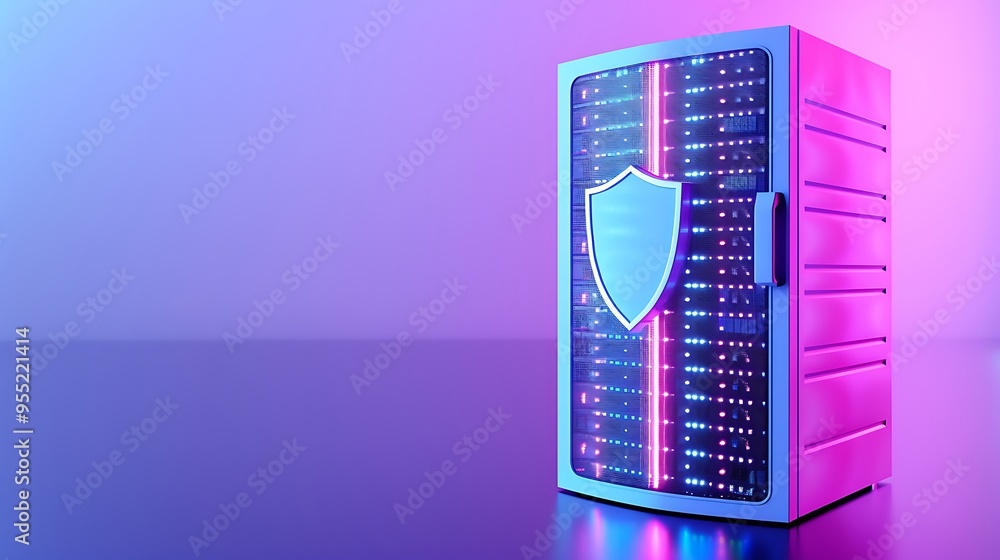 Aufkleber secure server with blue shield icon, glowing in futuristic light, representing cybersecurity and dat