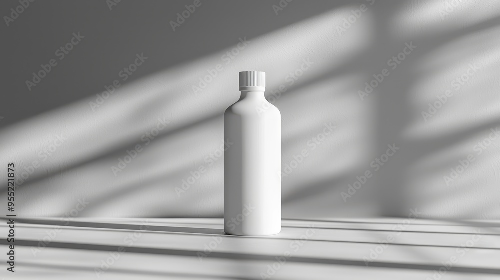Poster minimalistic bottle mockup with matte finish on smooth light gray background