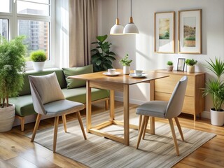Compact and versatile, this multi-functional dining room table with two chairs seamlessly integrates into small spaces,
