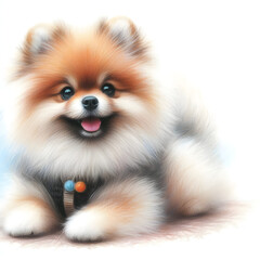 Obraz premium 흰 배경, 포메라니안, 파스텔화 (White background, Pomeranian, pastel painting)