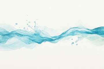 Abstract watercolor painting of blue water waves and splashes on a white background.