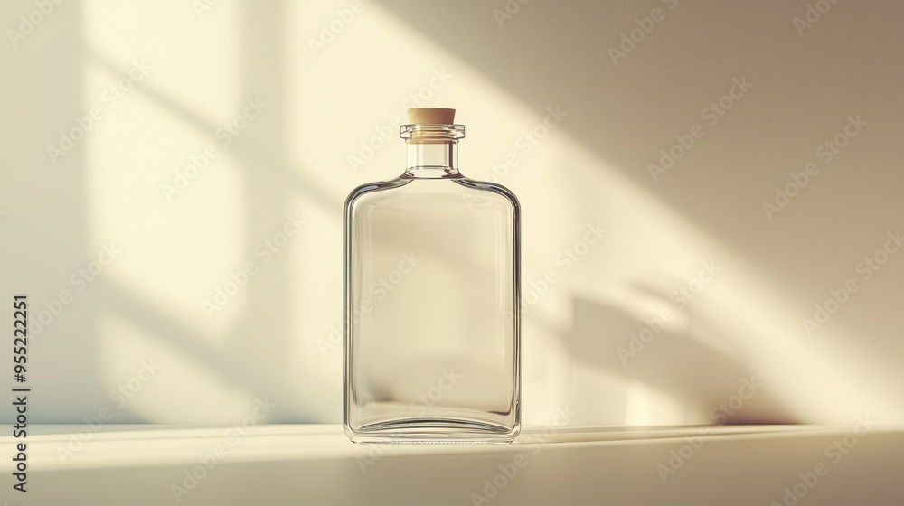 Poster elegant transparent bottle with reflective finish on clean background with soft lighting