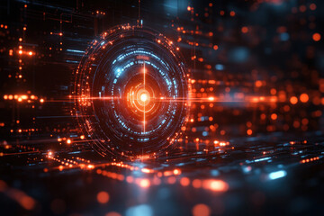 Fototapeta premium A business target set in a futuristic context, with holographic elements and digital analytics,