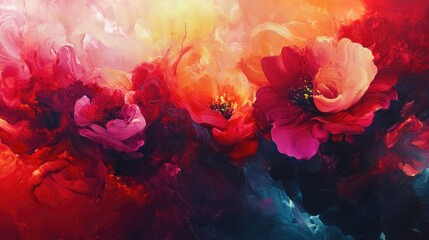 Fototapeta premium Abstract Oil Painting of Red and Pink Flowers