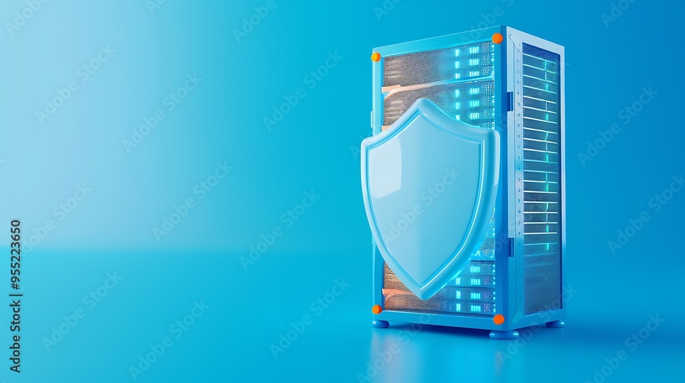 Aufkleber server with a shield representing data security and protection, showcasing a concept of cyber securi