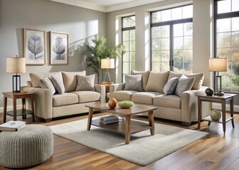 Cozy and affordable living room furniture set in neutral tones creates a comfortable and inviting atmosphere, perfect