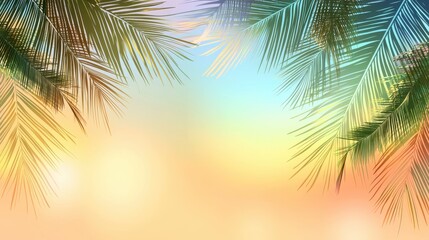 Dreamy Holographic Palm Leaves Background with Retro Vibes and Copy Space for Banner