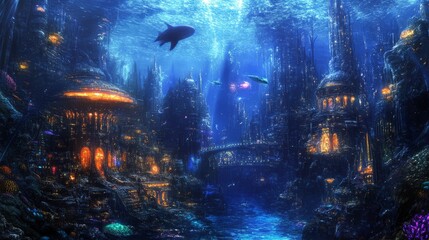 Glowing City Beneath the Waves: Digital Underwater Painting