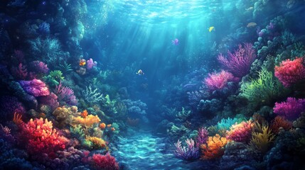 Fototapeta premium Ethereal Underwater Kingdom: Glowing Coral Reefs Digital Painting 4