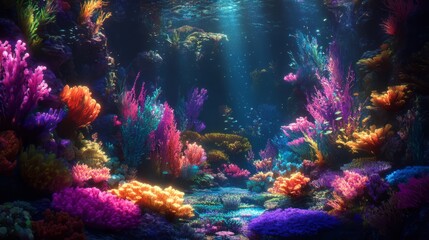 Vibrant Underwater Kingdom: Glowing Coral Reefs Digital Painting