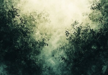 Obraz premium An abstract representation of a dense, misty forest, showcasing a gradient of greens that evoke a serene, ethereal atmosphere, perfect for themes of nature and tranquility