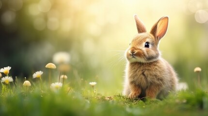 Fototapeta premium cute animal pet rabbit or bunny smiling and laughing isolated with copy space for easter background, rabbit, animal, pet, cute, fur, ear, mammal, background, celebration, generate by AI
