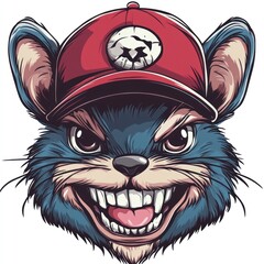 Fototapeta premium Grinning Rat in Red Baseball Cap